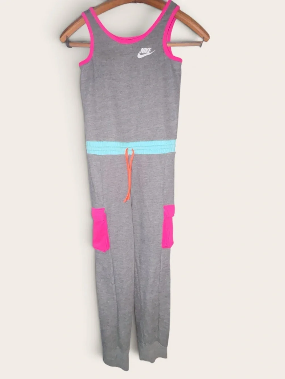 Nike Girls Sportswear Cargo Jumpsuit - Grey Pink Teal Colorblock Sz L or 6X